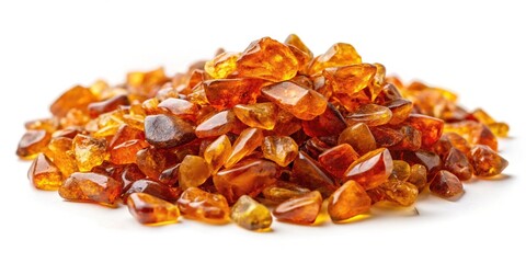 Crushed amber isolated on white background