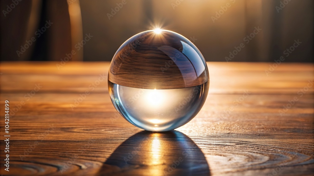 Poster crystal ball for predicting the future placed on a table for consultation high angle