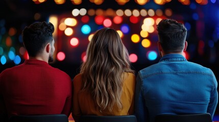 Contestants Watching a Game Show with Colorful Lights