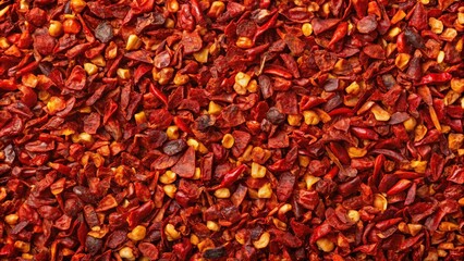 Crushed red pepper background with dried chili flakes and seeds texture