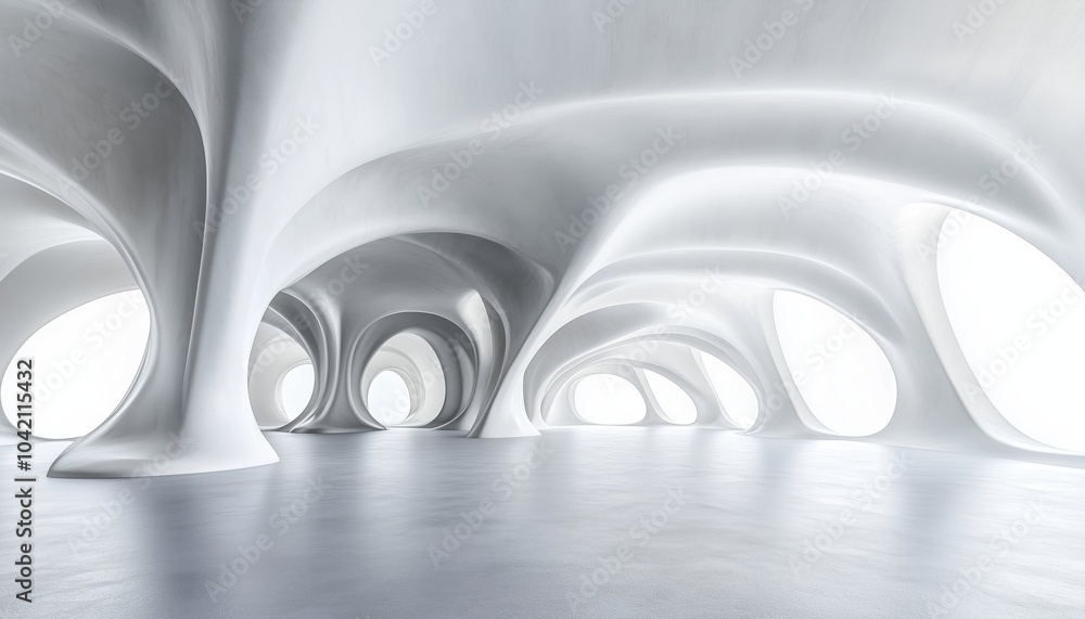Poster abstract structure of futuristic architecture rendered in 3d featuring an empty concrete floor, show