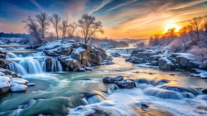 Winter Dawn at Great Falls of the Potomac River - High Dynamic Range Scenic View