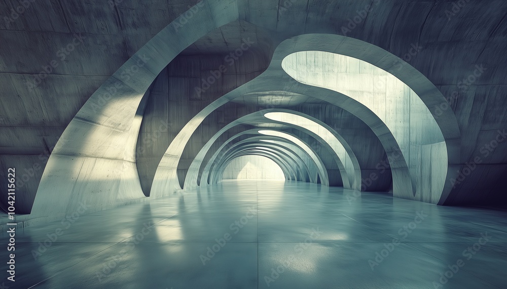 Poster 3d render of abstract structure featuring futuristic architecture and a spacious concrete floor with