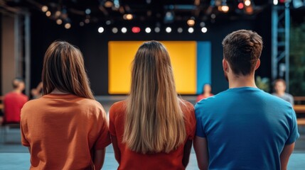 Obraz premium Contestants Watching Game Show in Studio Setting