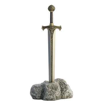 recommend clip art: Legendary Excalibur Sword in Stone on transparent background