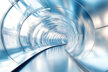 A futuristic transparent tunnel showing sleek curves and bright lighting in a modern setting
