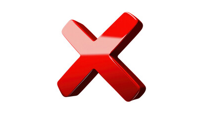 Obraz premium Red X mark, ultra-realistic, 3D effect, transparent background, bold design, glossy surface, letter X illustration