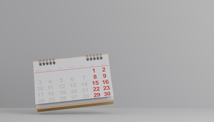 calendar with date on white and copy space concept.