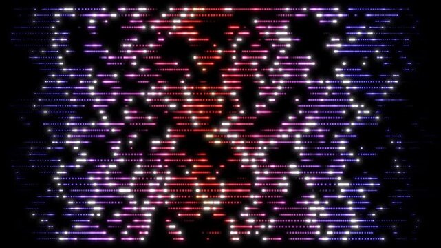 Animated background in white, pink, orange and lilac with a panel of moving dots that represent data flow and connectivity. Colorful wallpaper. Seamless loop.