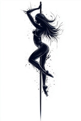 
sketch of vector outline tattoo an isolated silhouette of a pole dancer. Vectorial icon. Illustration of twirl, dance