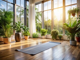 Yoga Mat in a Serene Modern Home Setting for Peaceful Meditation and Relaxation