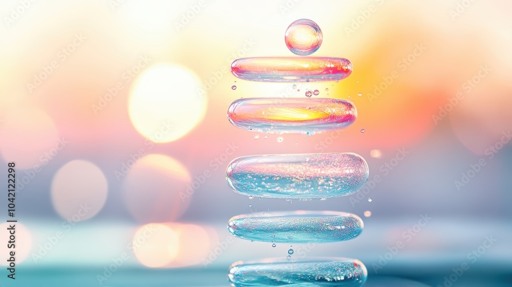 Poster a stack of soap bubbles layered on top of each other, showcasing the iridescent film and the intrica