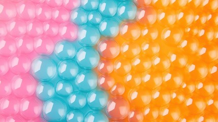 A colorful plastic bubble wrap with air pockets forming intricate patterns, showcasing its visual appeal.