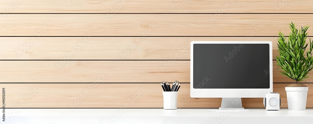 Aufkleber minimalist podcast studio with intellectual vibes - serene space for engaging discussions and comfor