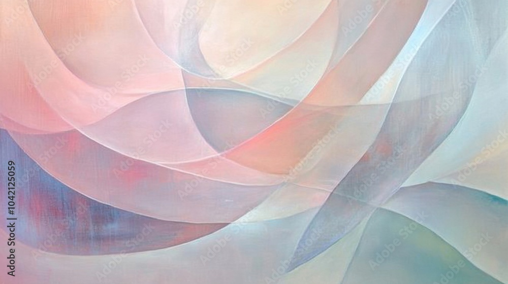 Poster abstract shapes in soft pastels with a silky texture, creating a smooth, elegant composition.