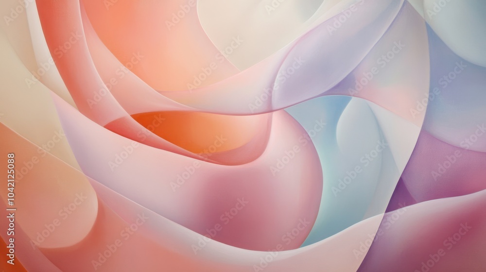 Poster abstract shapes in soft pastels with a silky texture, creating a smooth, elegant composition.