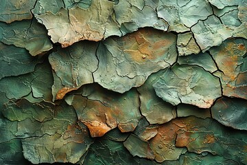 The image is a close up of a rock with a green and brown texture