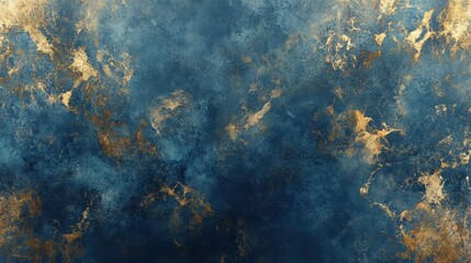 Obraz premium An abstract pattern of soft blues and golds with metallic textures, forming a luxurious, elegant background.