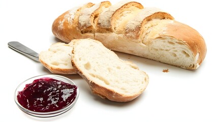 Freshly baked bread with a side of jam.