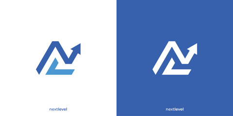 Next Level Logo. Letter N and Arrow Up with Minimalist Style. Diagram Accounting Financial Growth Logo, Icon, Symbol, Vector, Design Inspiration.