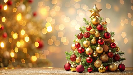 Cute Christmas tree decoration with gold and red ornaments