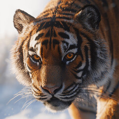 Obraz premium Close-Up of Fierce Tiger Staring Intently in Natural Light 