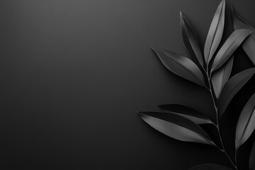 minimalist image featuring dark leaves against a black background