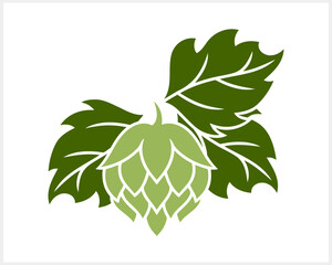 Hop cone with leaves. Design element for logo, emblem, restaurant menu, craft beer pub, brewery. Vector stock illustration