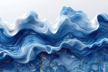 The image is a blue wave with gold specks