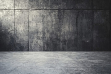 dark, textured room with concrete walls and a tiled floor, evoking a moody and industrial