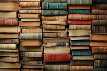 A collection of antique books stacked on shelves in a cozy library setting