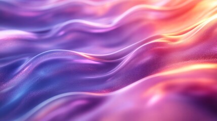 Fototapeta premium The scene features wavy patterns in vivid purple and orange colors that blend seamlessly, showcasing a smooth, fluid texture that captures the light and creates depth.