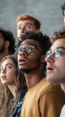 Multi-ethnic beauty and friendship. Group of beautiful different ethnicity women on background, Diversity, beauty and portrait of women from above with smile, self love and solidarity in studio. 
