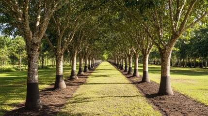 Obraz premium Serene Tree-Lined Pathway in Lush Green Park