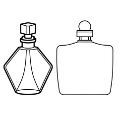 Obraz premium Perfume glass bottle realistic transparent, abstract geometric technical, blank white cosmetic cone shape bottle cap vector illustration