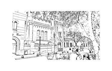 Building view with landmark of Buenos Aires Argentina. Hand drawn sketch illustration in vector.