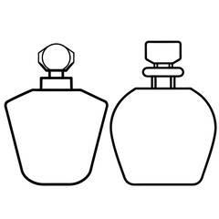 Obraz premium Perfume glass bottle realistic transparent, abstract geometric technical, blank white cosmetic cone shape bottle cap vector illustration