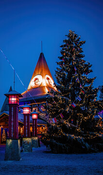 The holiday decorations of the  Santa Claus embassy in Rovaniemi, Finland.