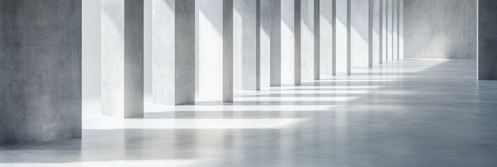 Fototapeta premium 白色の壁と柱が並ぶモダンな空間の明るい光の中での静けさと美しさを楽しむ