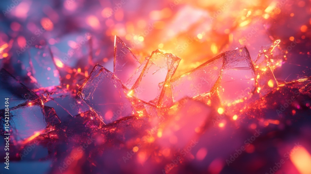 Aufkleber Shards of crushed ice glimmer in vibrant hues under warm light, creating an eye-catching abstract composition that captivates the viewer.