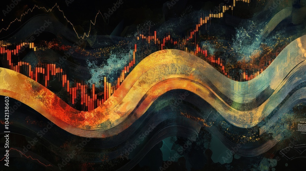 Aufkleber abstract digital art with flowing lines and chart patterns representing growth and change.