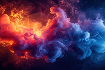 The image is of a colorful smoke trail with a blue and red flame