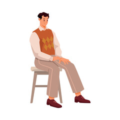 Man Character Sitting on Chair and Listen Vector Illustration
