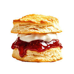 Delicious biscuit sandwich filled with cream and strawberry jam, perfect for breakfast or a sweet treat.