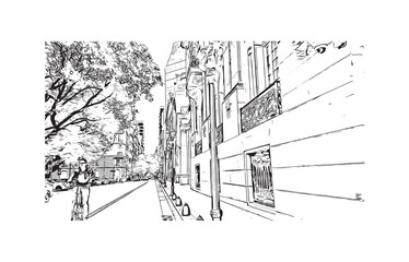 Building view with landmark of Buenos Aires Argentina. Hand drawn sketch illustration in vector.