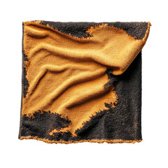 Textured cloth with a unique orange and black pattern, perfect for backgrounds or design elements on a white isolated background.