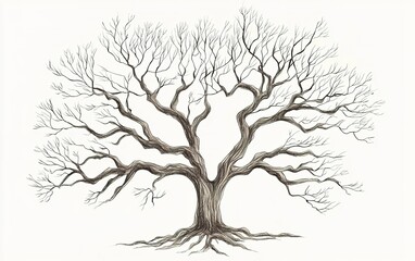 Fototapeta premium A large, bare tree with intricate branches, showcasing its structure during the winter season against a plain background