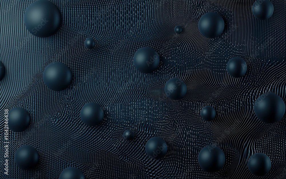 Poster dark textured background with spherical shapes creating a modern artistic composition in a digital s