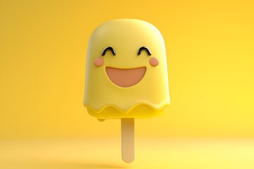 3D illustration of happy ice cream with smiling face, colorful dessert