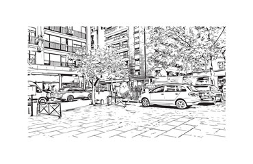 Building view with landmark of Buenos Aires Argentina. Hand drawn sketch illustration in vector.